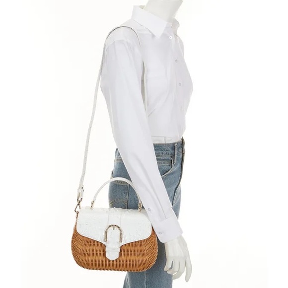Brahmin Hanalei Collection Maisie Straw Buckle Satchel Bag - Sea Salt White - Picture 3 of 4